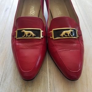 Red Leather Block Heel Loafer w/ Jaguars
